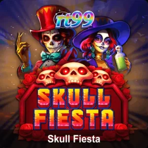 Tampilan visual slot Skull Fiesta dengan tema Day of the Dead yang penuh warna dan simbol tengkorak.